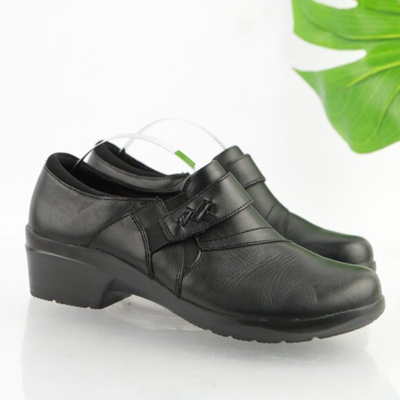 Clarks Womens Angie Pearl Loafers Size 7 M Black Leather Booties Shoe Block Heel - Picture 1 of 12